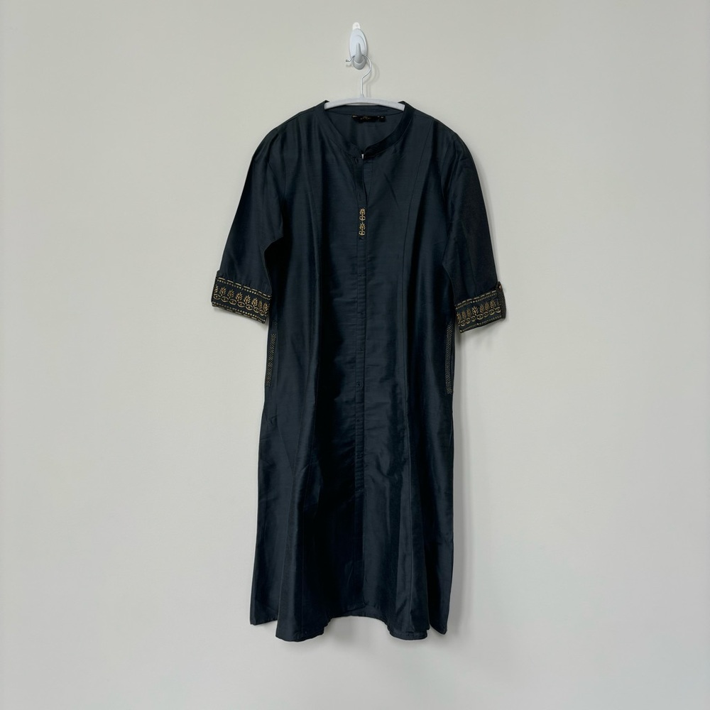Dark Grey Blue Silk Kurta